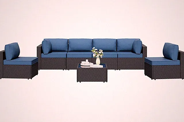 7 Pieces Outdoor Patio Sectional Sofa Couch, Wicker 7 Set, New Color