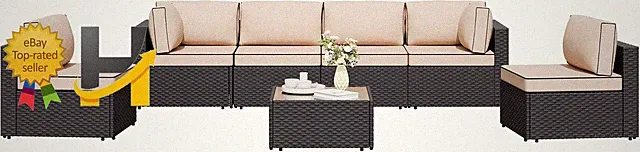 7 Pieces Outdoor Patio Sectional Sofa Couch Wicker Furniture Conversation Sets