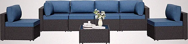 7 Pieces Outdoor Patio Sectional Sofa Couch, Wicker Furniture Patio Conversation
