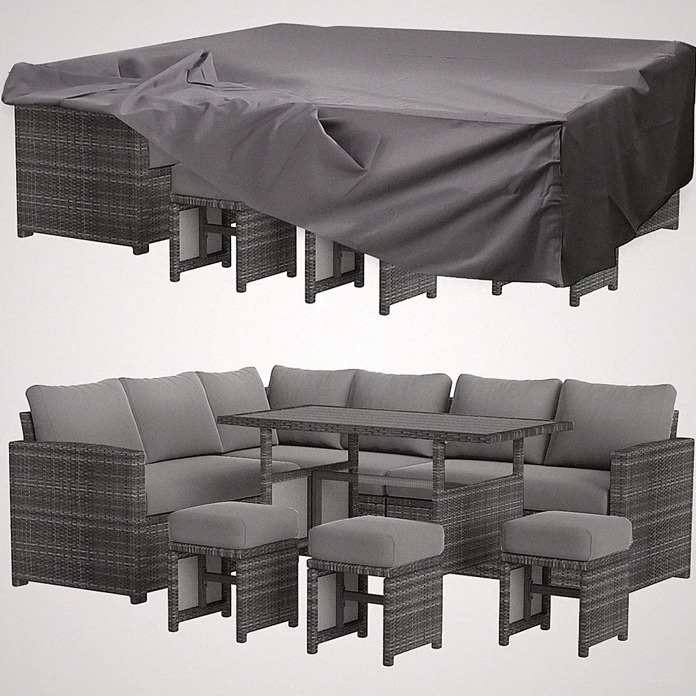 7 Pieces Outdoor Rattan Sectional Sofa Patio Furniture Set w/ Protection Cover