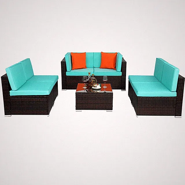 7 Pieces Outdoor Sectional Sofa Patio Rattan Furniture Set Wicker Dining set