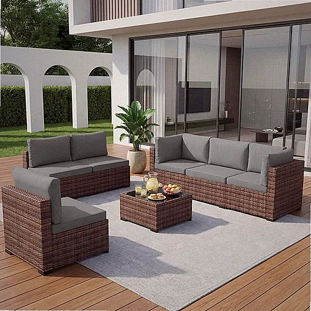 7 Pieces Outdoor Wicker Rattan Patio Furniture, Wicker Rattan Outdoor Sectional