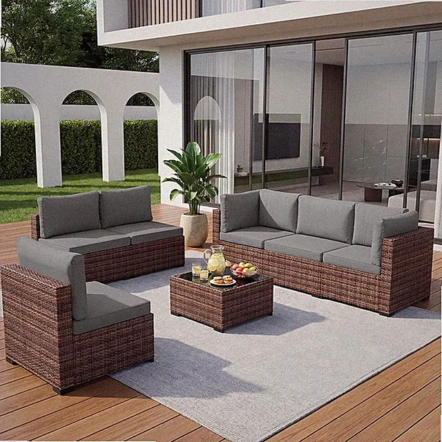 7 Pieces Outdoor Wicker Rattan Patio Furniture, Wicker Rattan Outdoor Sectional