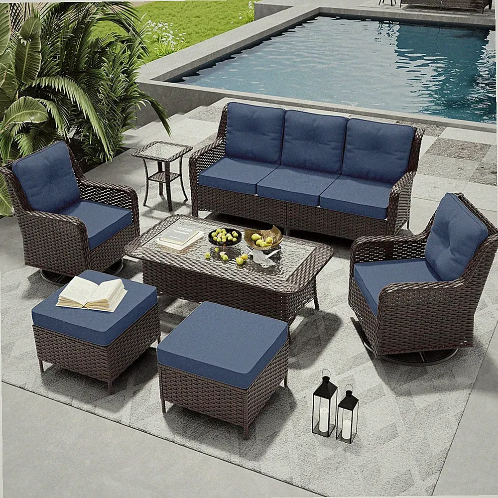 7 Pieces Patio Furniture Set,High Back Wicker Outdoor Sectional Furniture Set wi