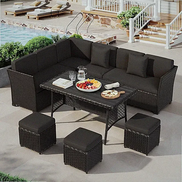 7 Pieces Patio Furniture Set, Outdoor Patio Furniture, Wicker Conversation Set w
