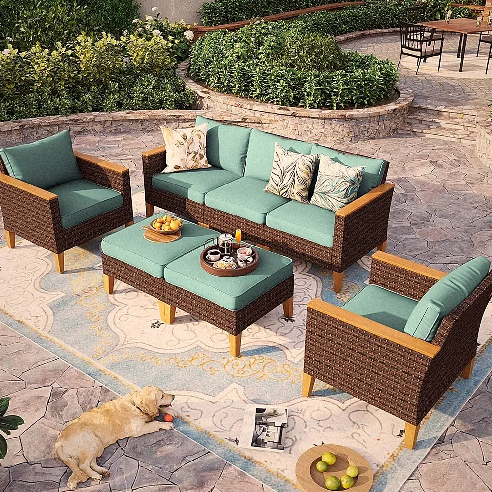 7-Pieces Patio Furniture Set Outdoor Sectional Sofa Rattan Wicker Sofa Set