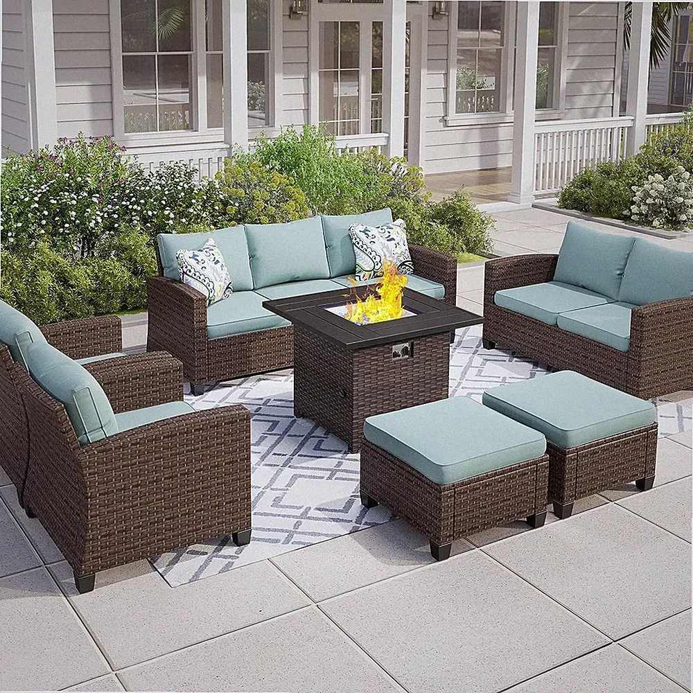 7-Pieces Patio Furniture Set Outdoor Sectional Sofa Rattan Wicker Sofa W/ Table