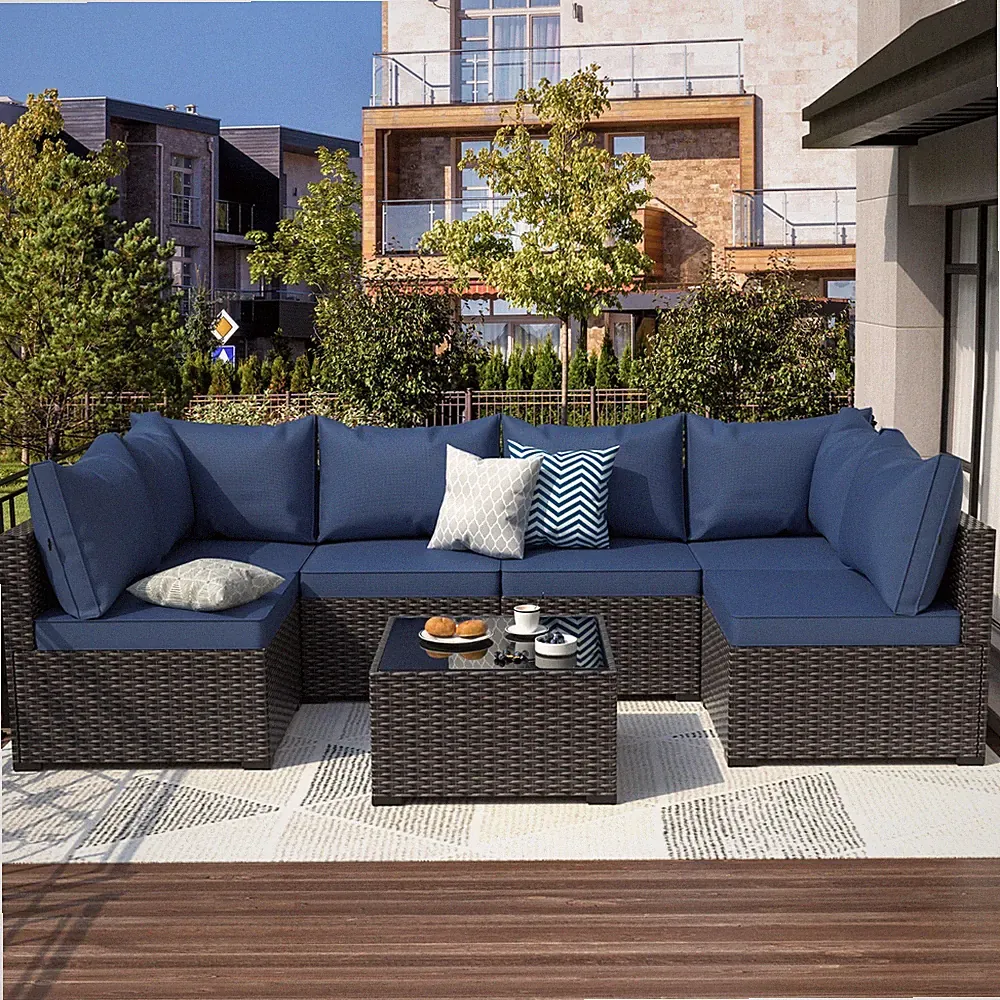 7 Pieces Patio Furniture Sets All Weather Outdoor Sectional Ratta Patio Sofa