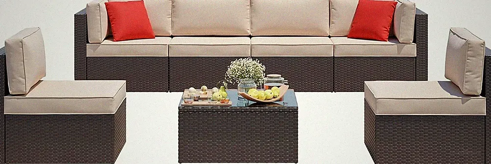 7 Pieces Patio Furniture Sets, Outdoor Sectional Patio Sofa Set | All-Weather Pa