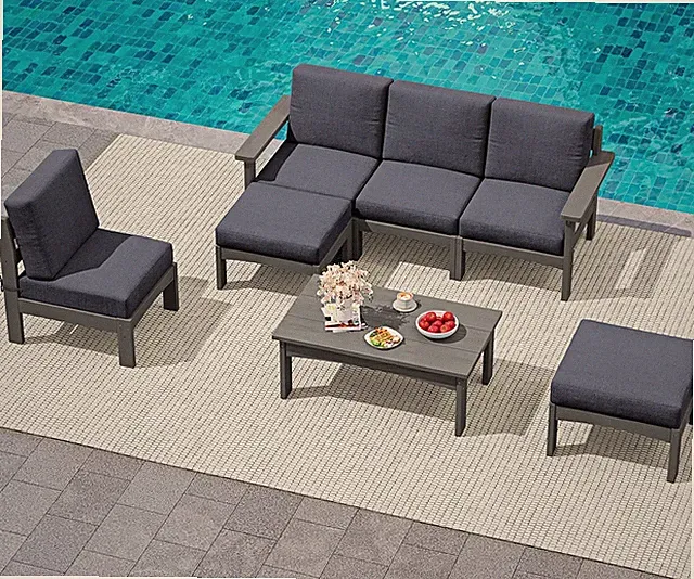 7 Pieces Patio Sofa Set,Hdpe Patio Furniture Conversation Set, Grey
