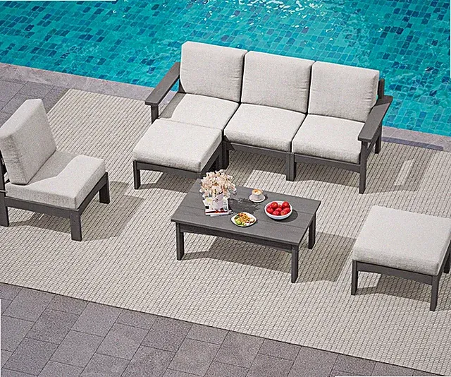 7 Pieces Patio Sofa Set, HDPE Patio Furniture Set, Couch Set, Grey