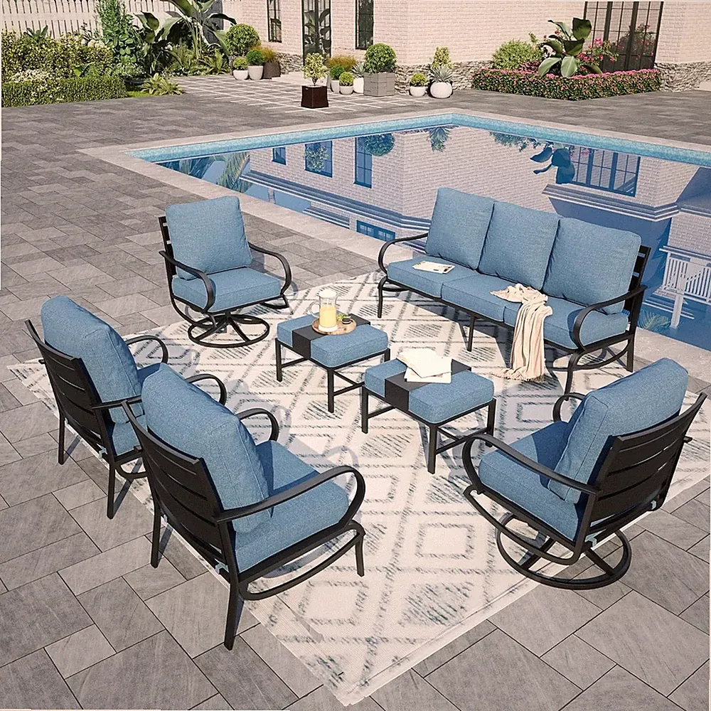 7 Pieces Patio Sofa Set Metal Outdoor Furniture Sectional Conversation Sofas