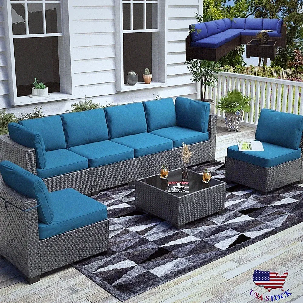 7 Pieces Patio Sofa Set Rattan Outdoor Furniture Sectional Conversation Sofas US