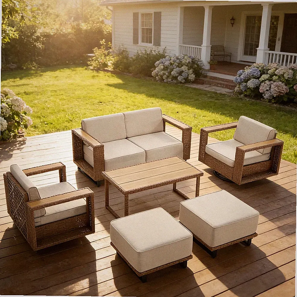 7 Pieces PE Rattan Wicker All-Weather Outdoor Patio Furniture Sets