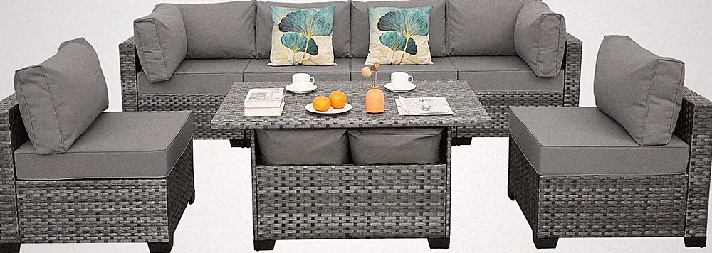 7 Pieces Wicker Patio Furniture Set Outdoor Sectional Conversation Sofa Set with