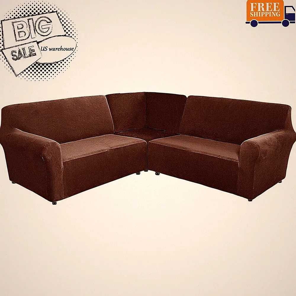 7 Seat L-Shaped Sectional Couch Slipcovers 3 Piece Corner Sofa Covers Brown