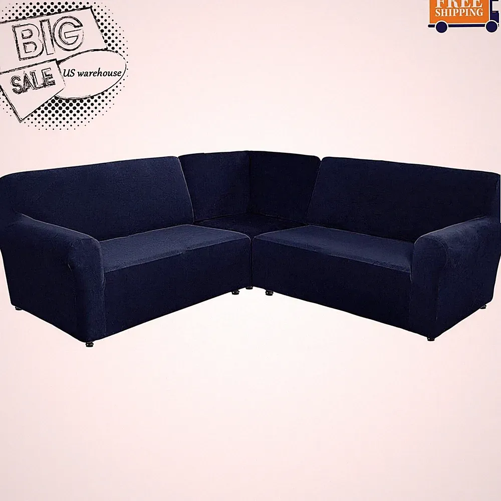 7 Seat L-Shaped Sectional Couch Slipcovers 3 Piece Corner Sofa Covers Navy Blue