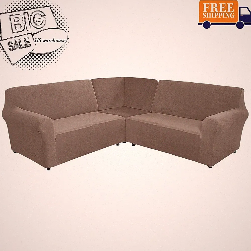 7 Seat L-Shaped Sectional Couch Slipcovers 3 Piece Corner Sofa Covers Taupe