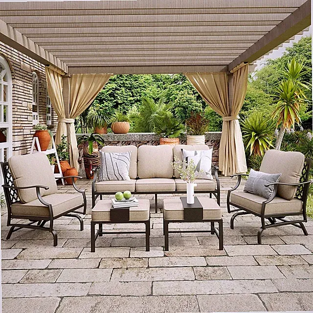7 Seat Outdoor Sectional Sofa Set Patio Conversation Sofa Set with Thick Cushion
