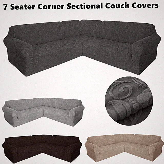 7 Seater Jacquard L Shape Sofa Covers 3-Piece Sectional Sofa Couch Slipcovers