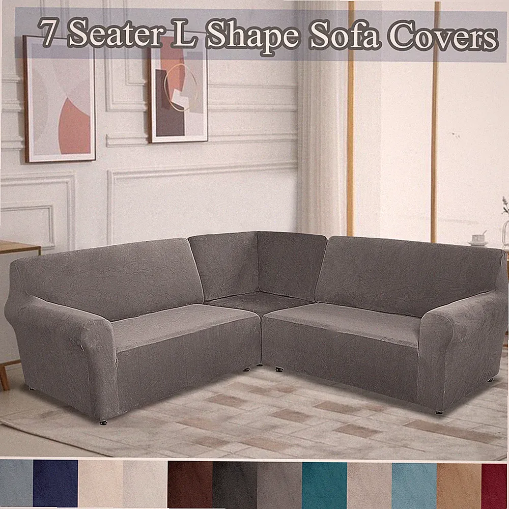 7 Seater Velvet L Shape Sofa Covers 3-Piece Sectional Sofa Couch Slipcovers