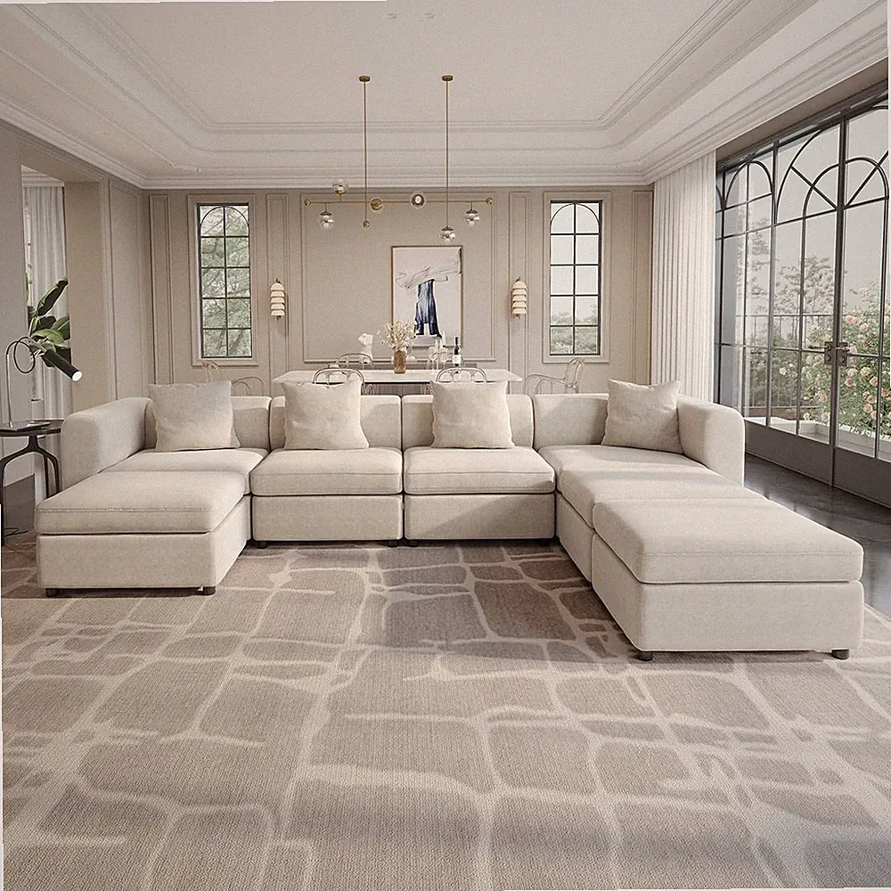 7 Seaters U Shape Large Sectional Sofa,Including 4 Seats with 3 Storage Ottomans