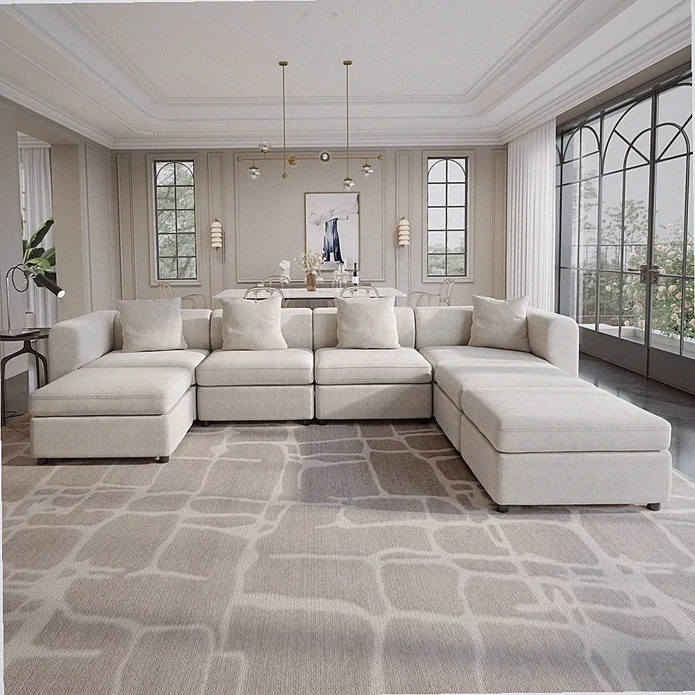 7 Seats Oversized Velvet Sectional Sofa Set L/U Shape Modular Sofa Convertible