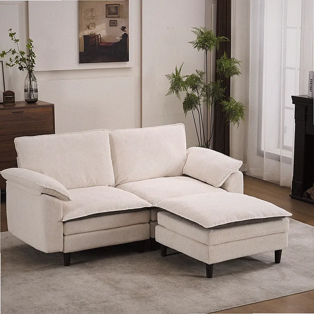 70.87" Black & White Two-Tone L Shaped Cloud Sofa,Modular Sectional w/Ottoman,2