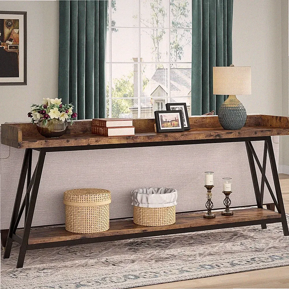 70.9 inch Extra Long Console Table Behind Couch, Rustic Industrial Sofa Table