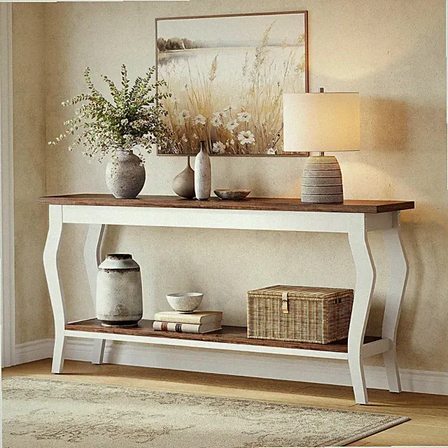 70.9 Inches Long Console Table 2-Tier Vintage Wooden Sofa Table Behind The Couch