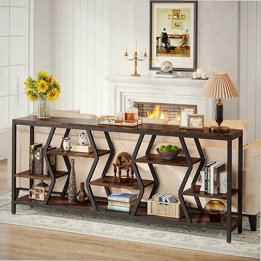 70.9" Sofa Console Table with Storage Shelves (Rustic Brown)