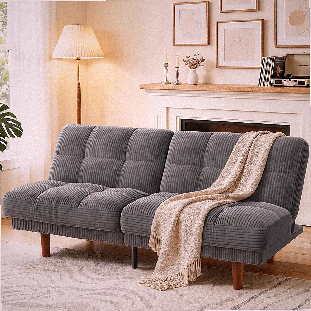 70" Convertible Futon Sofa Bed Recliner Sleeper Couch Corduroy Charcoal Gray