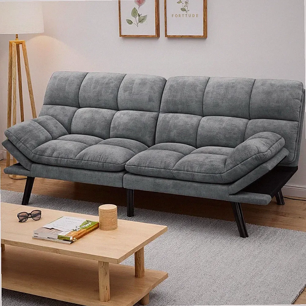 70" Convertible Futon Sofa Bed with Adjustable Backrest & Armrests