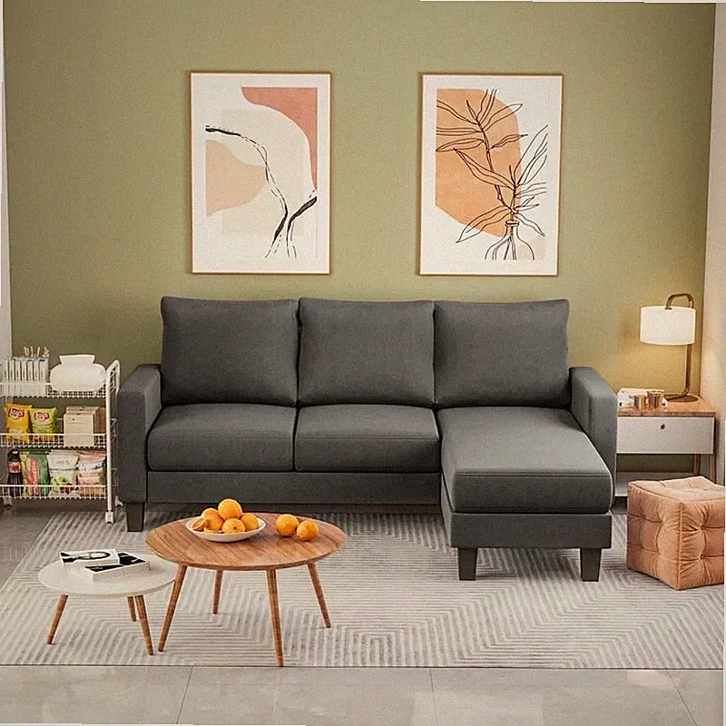 70" Convertible Sectional Sofa Couch 3-Seat L-Shaped Small Sofa Couch with Re...