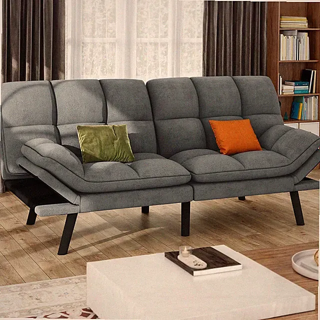 70" Fabric Futon Sofa Bed Adjustable Backrest Convertible Couch Sleeper