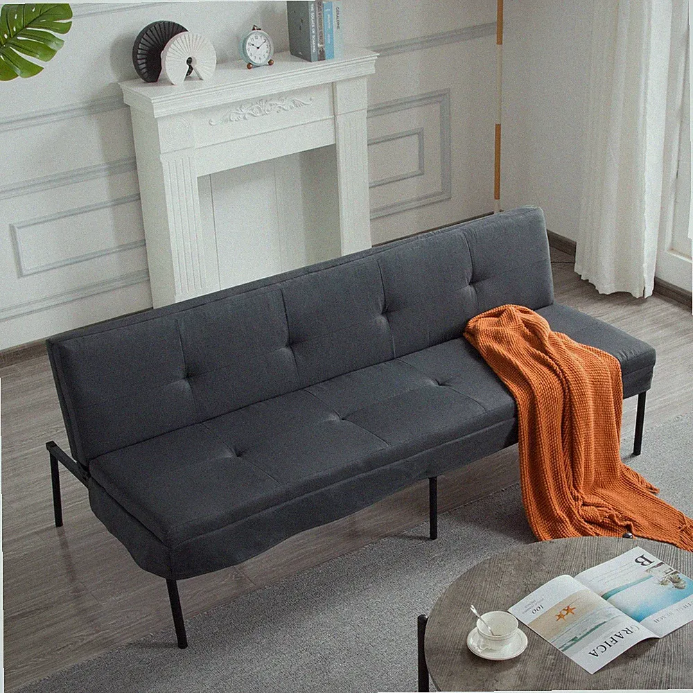 70" Futon Sofa Bed Twin Size 5 Position Adjustable Back Polyester Dark Gray
