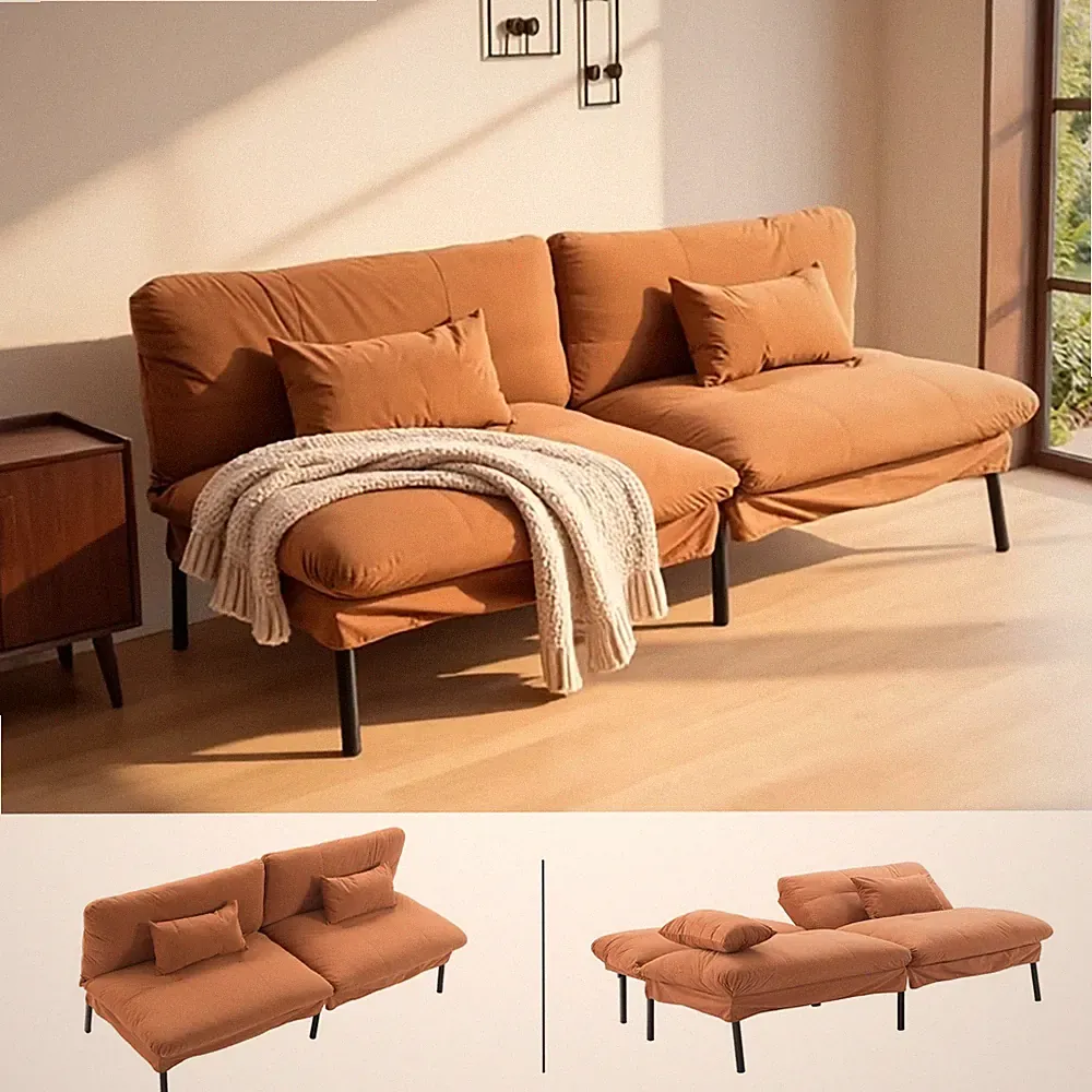 70" Modern Classic Velvet Futon Sofa Bed Orange Split-Back 5-Position Apartment