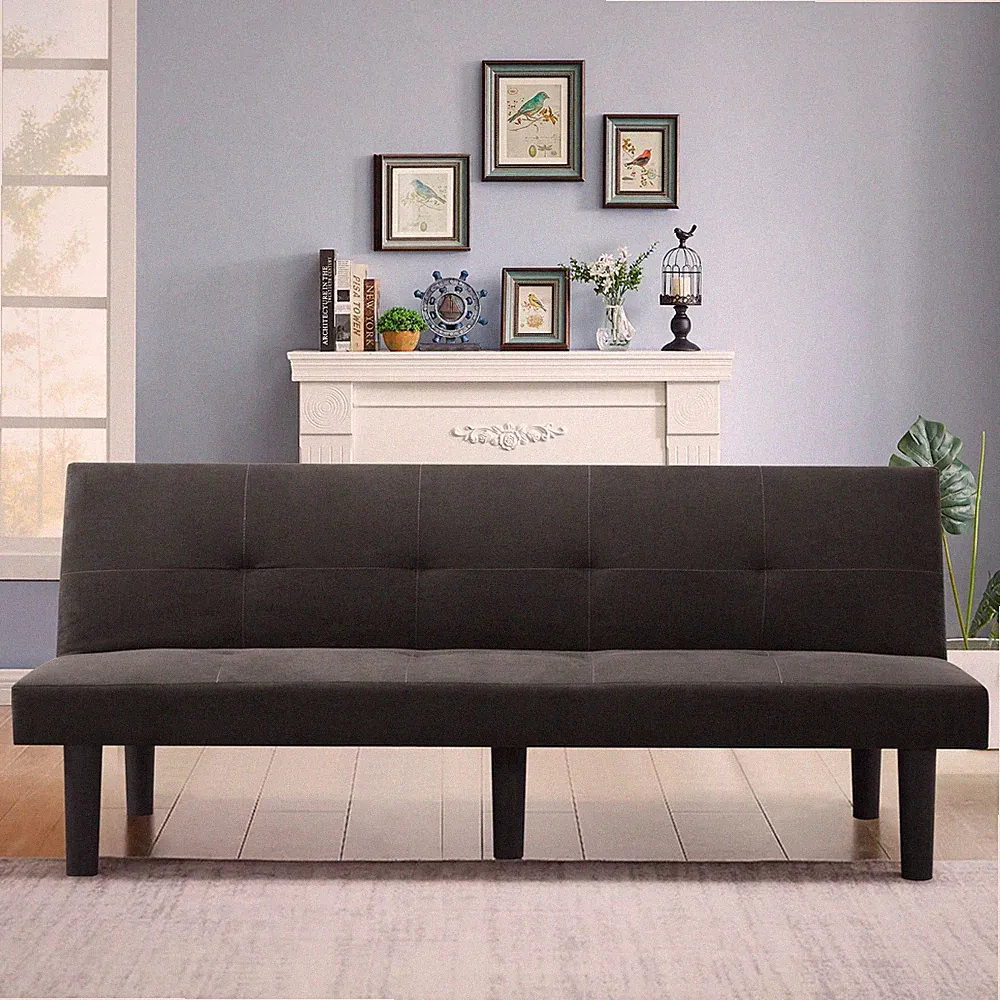 70" Modern Faux Suede Futon Sofa Bed Gray Loveseat Convertible Couch Home Office