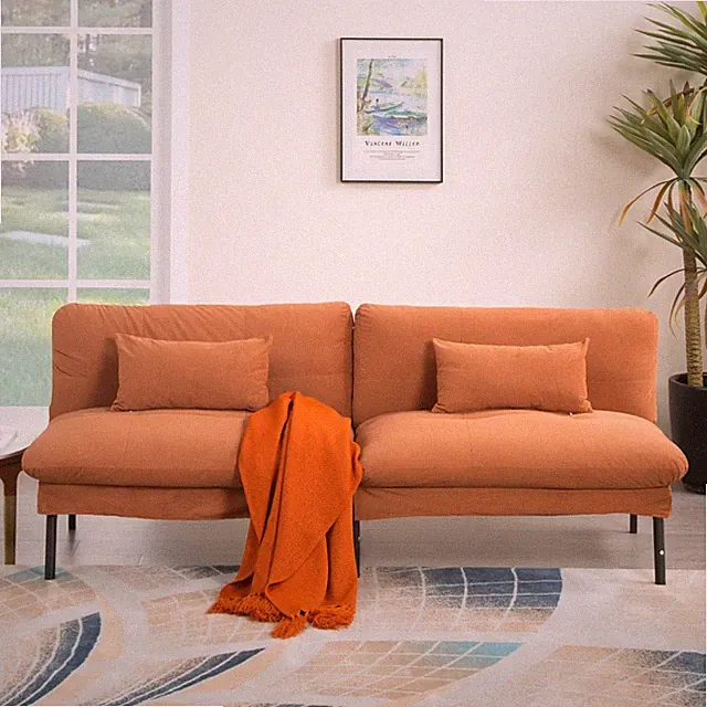70"Orange Velvet Split Back Futon Sofa 5 Position Twin Convertible Sleeper Couch