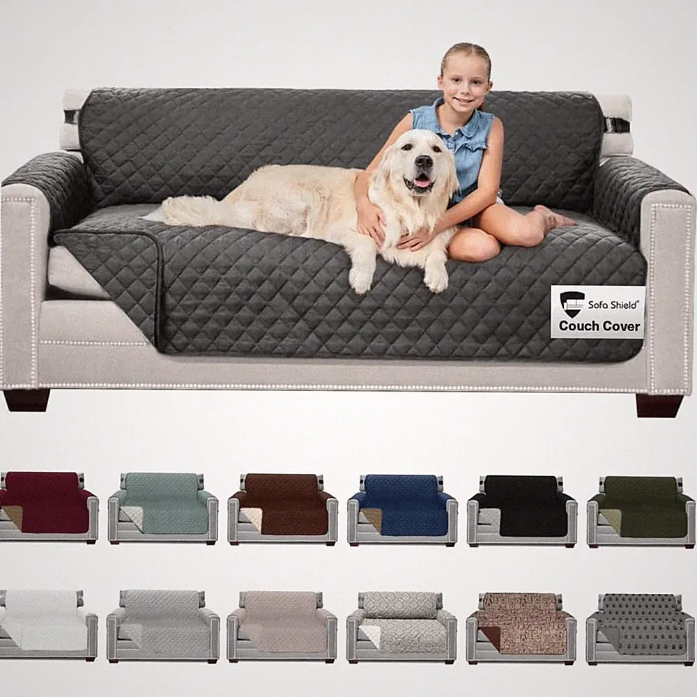 70” Stain-Resistant Slipcover with Anti-Slip Design - Reversible Charcoal Fabric
