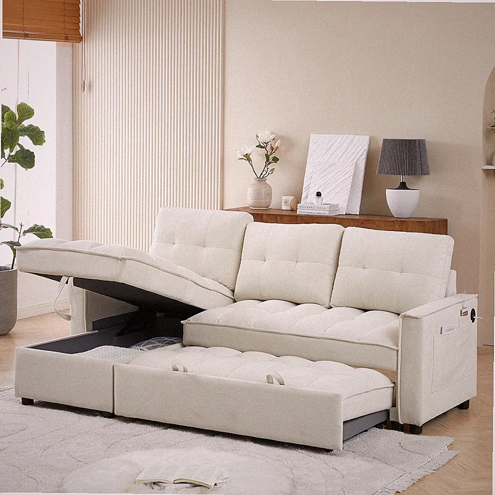 71.3" Reclining Sectional Sofa Bed with USB Charging & Storage