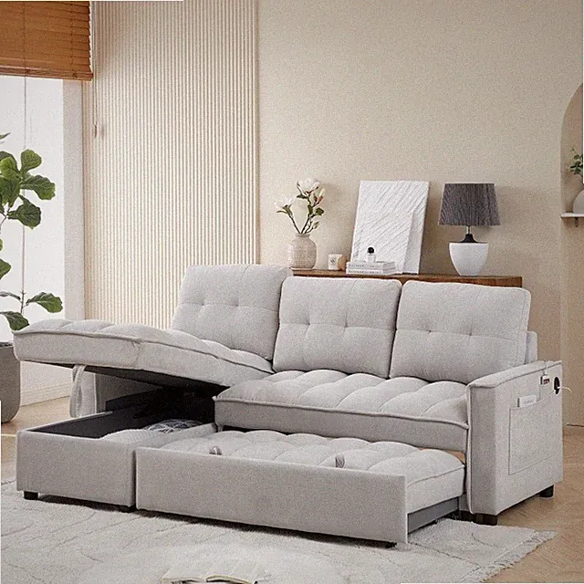 71.3" Reclining Sofa,Pull-Out Sofa Bed with Storage USB,L-Shaped Sectional Sofa