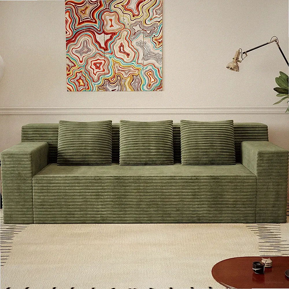 71" 3Setaser Sofa,Corduroy Fabric,Deep Seat Couches,Comfy Loveseat Sofa,No As