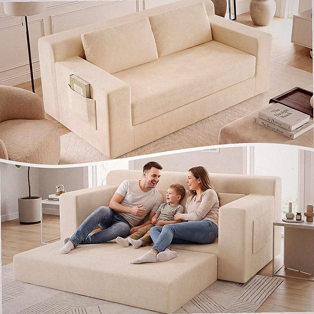 71" Boneless Sofa Bed Couch Chenille Pullout Futon Couch 4 in 1 Folding 3 Seater