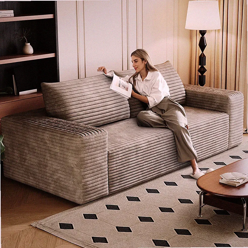 71" Camel Corduroy Modular Couch with Memory Foam for Small Spaces