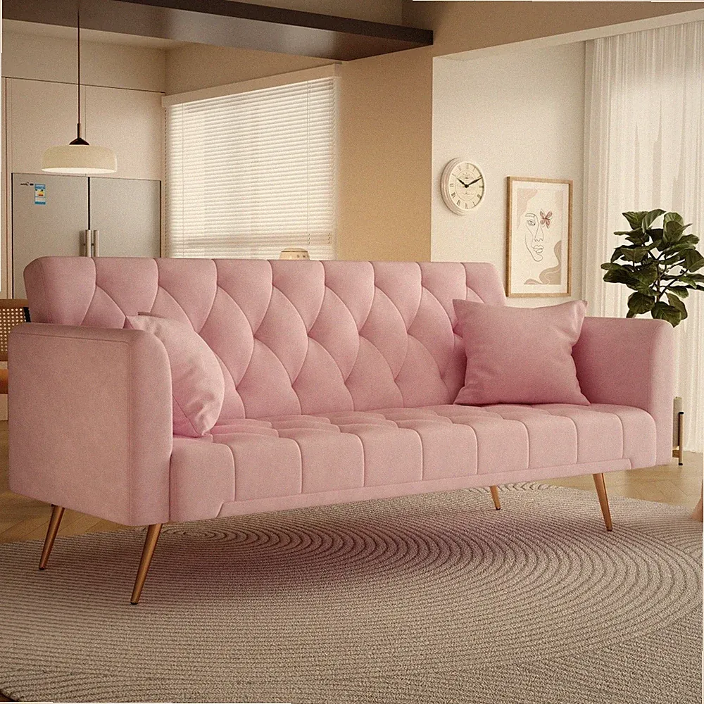 71" convertible love seat sofa, pink velvet sofa suitable for small living room