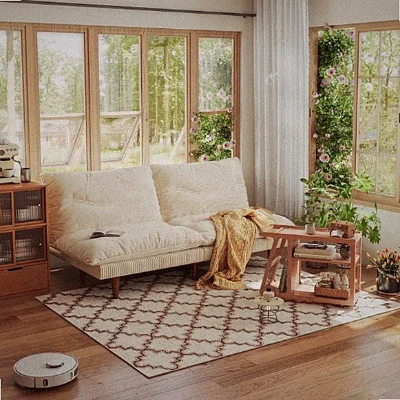 71" Corduroy Futon Sofa Bed Convertible Sleeper Loveseat Couch Beige Sofa