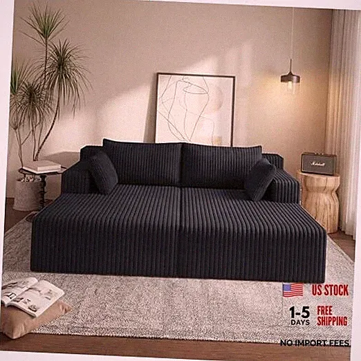 71-Inch Fluffy Corduroy Boneless Sleeper Daybed Loveseat Double Black 71"