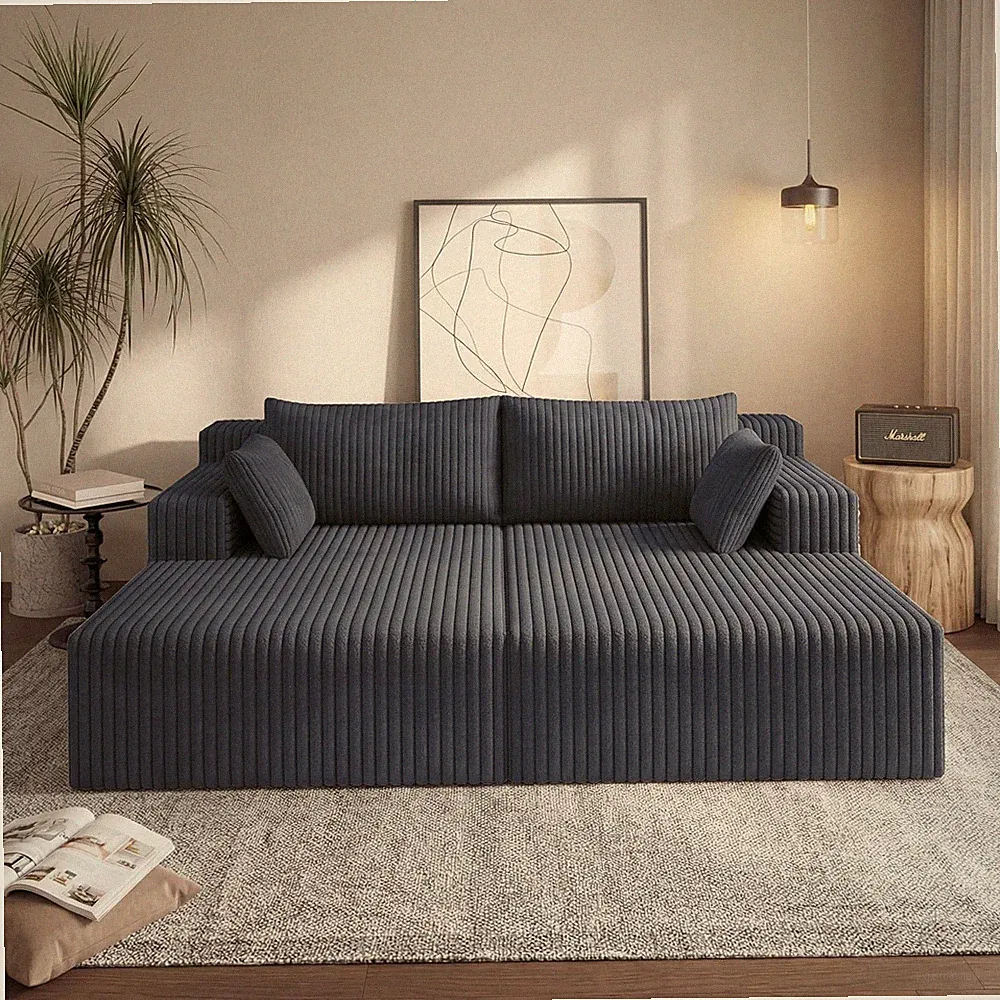 71-Inch Fluffy Corduroy Boneless Sleeper Daybed Loveseat Double Recliner Chaise