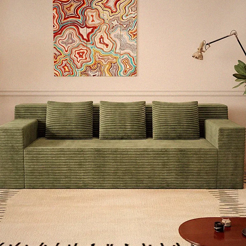 71 Inch L-Shaped Sectional Sofa Corduroy Cloud Modular Chaise Red Fabric